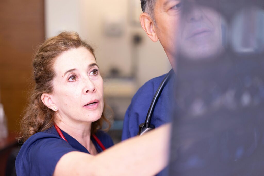 Medics looking at an x-ray