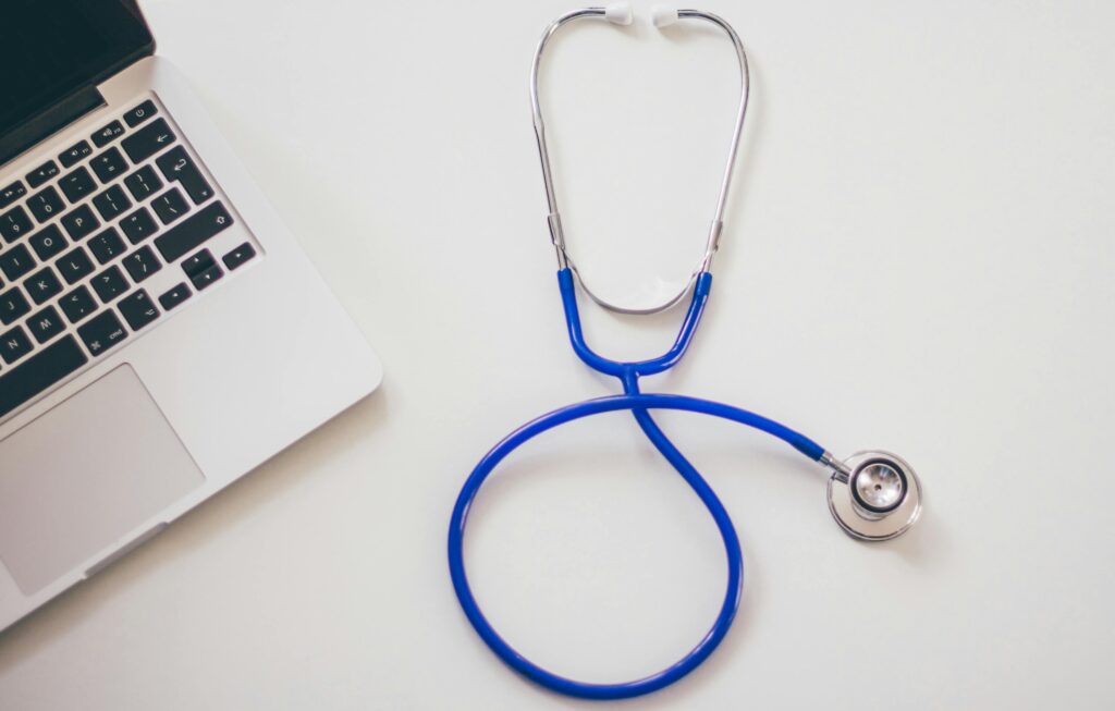 Stethoscope and keyboard